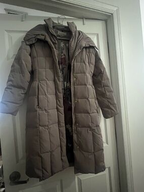 Cole Haan Taupe Long Quilted Puffer Coat